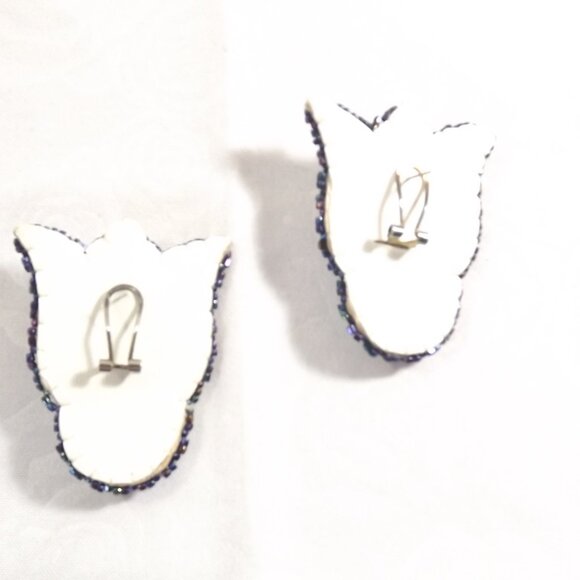 Beaded Floral Earrings with Iridescent Cabochons - Picture 2 of 5